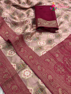close up detailing of pink art silk meenakari zari saree 
