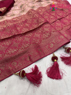 pallu detailing of pink art silk meenakari zari saree 