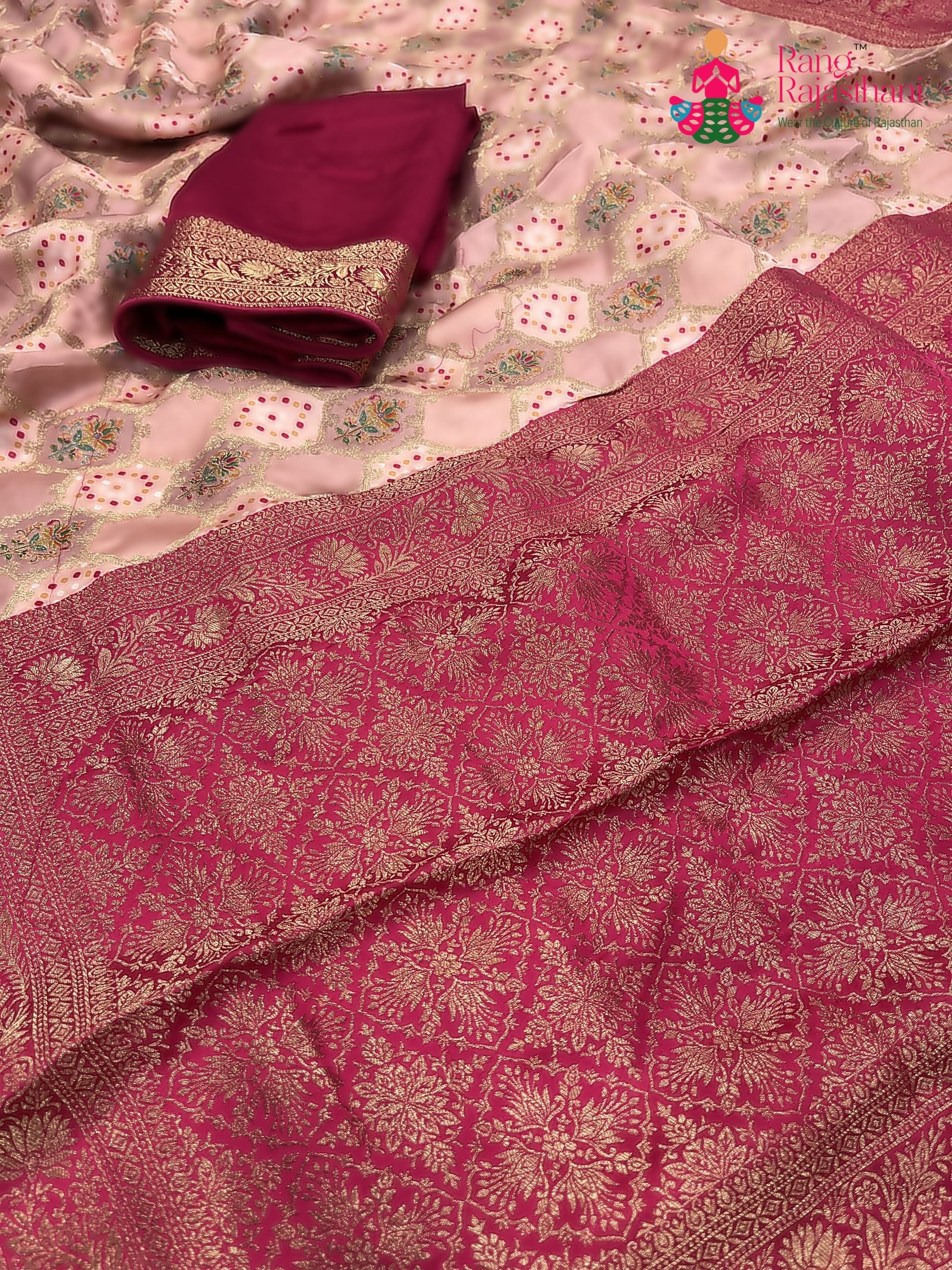 pink art silk meenakari zari saree  for sangeet night by Rang Rajasthani