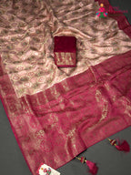 pallu detailing of pink art silk meenakari zari saree