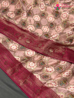 close up view of pink art silk meenakari zari saree