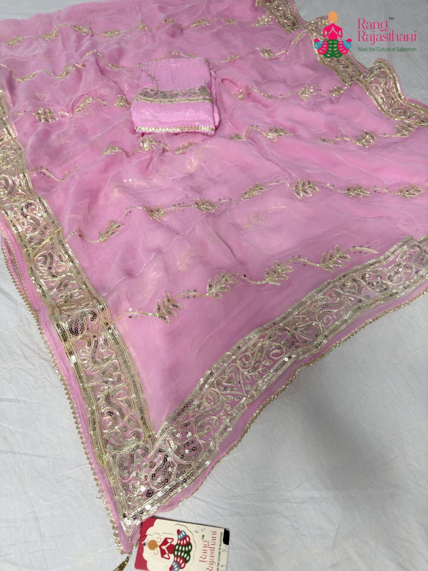 pink chiffon gota patti saree for raksha bandhan by Rang Rajasthani