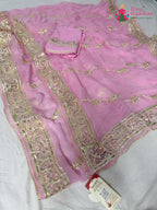 complete look of pink chiffon gota patti saree