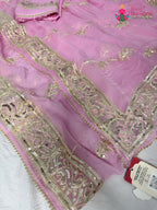 border detailing of pink chiffon gota patti saree
