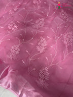 pink chiffon resham embroidery saree by Rang Rajasthani