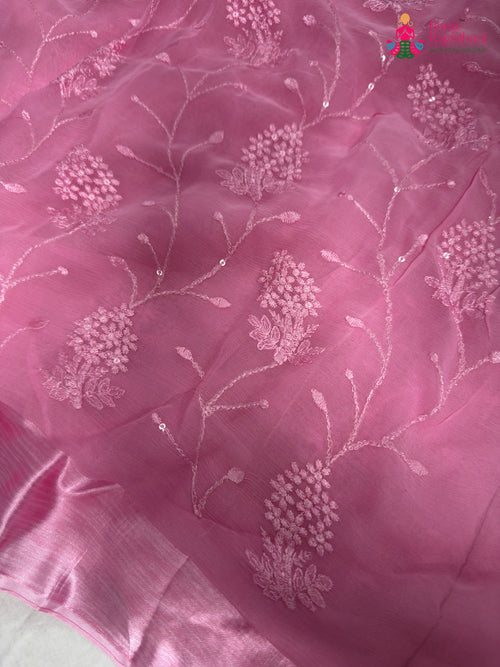 Pink Chiffon Resham Embroidery Saree for Festive Celebration | Designer Pick main-image