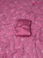 pallu detailing of pink chiffon resham embroidery saree