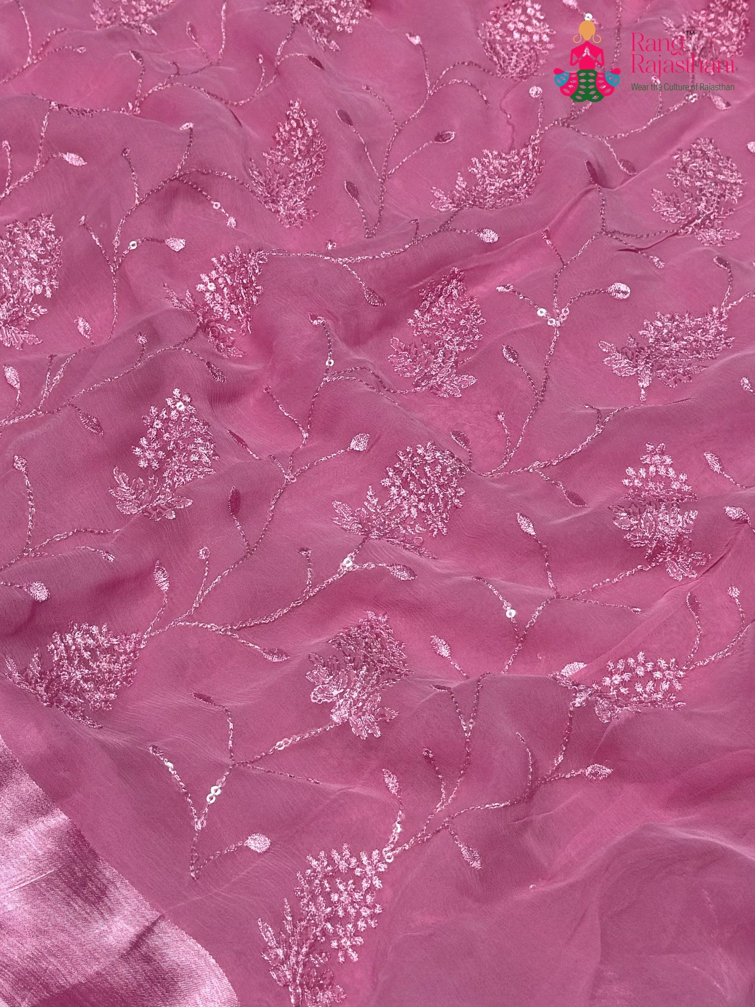 Pink Chiffon Resham Embroidery Saree for Festive Celebration | Heritage Collection