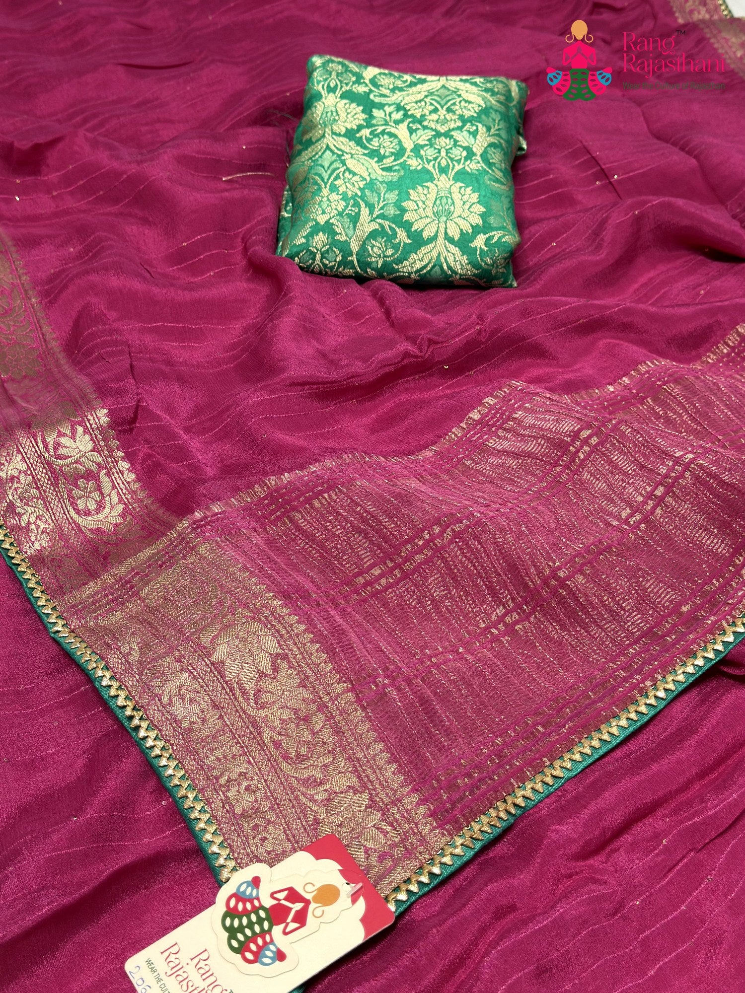 Pink Chinnon Plain Saree for Raksha Bandhan | Top Pick