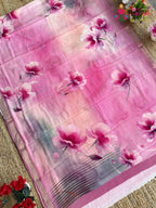 Pink Chinnon Printed Saree for Festive Celebration | Wedding Wear