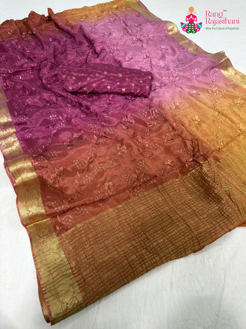 Pink Chinnon Resham Embroidery Saree : Soft Grace main-image