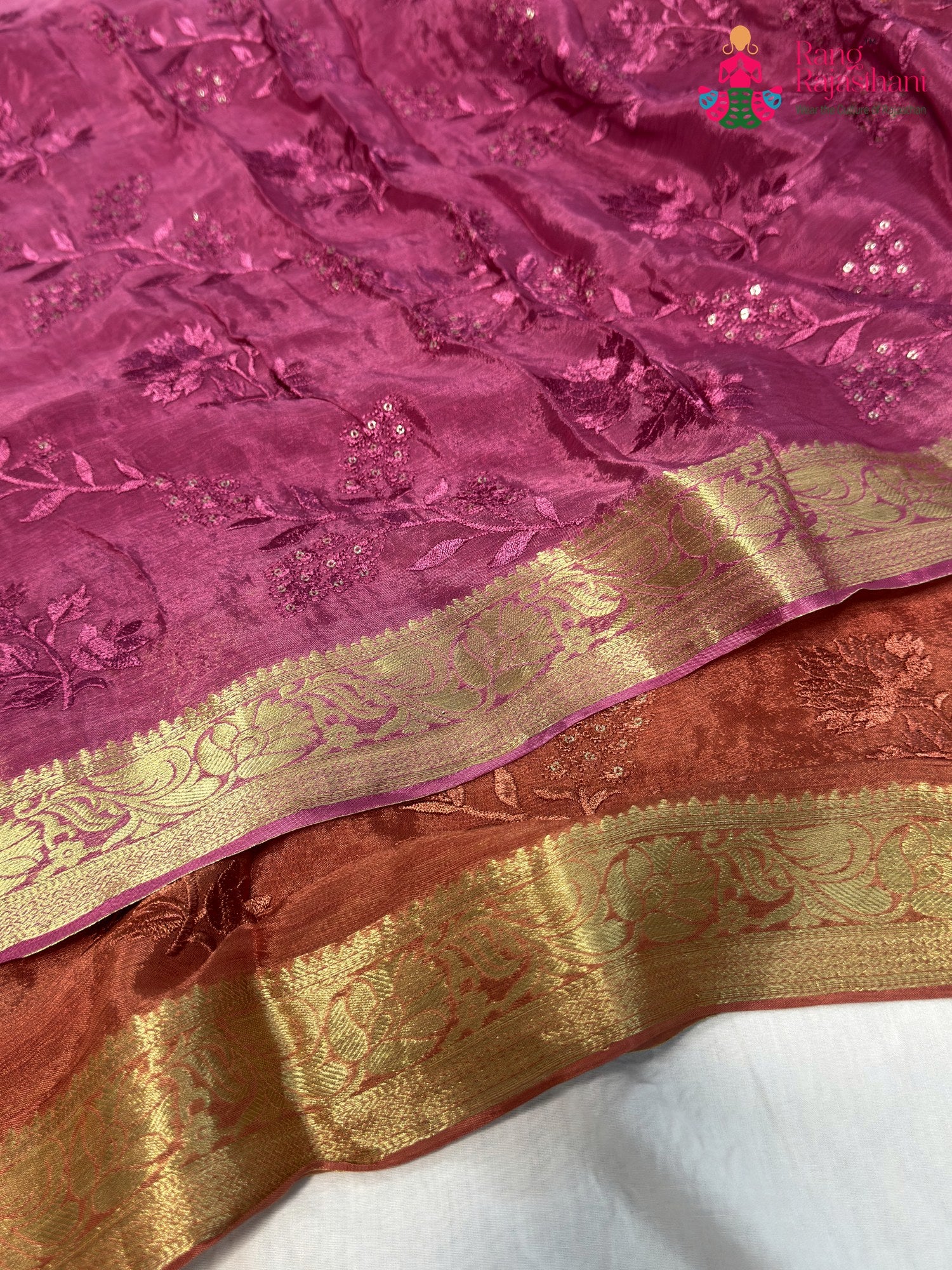 Pink Chinnon Resham Embroidery Saree for Bridal | Designer Pick