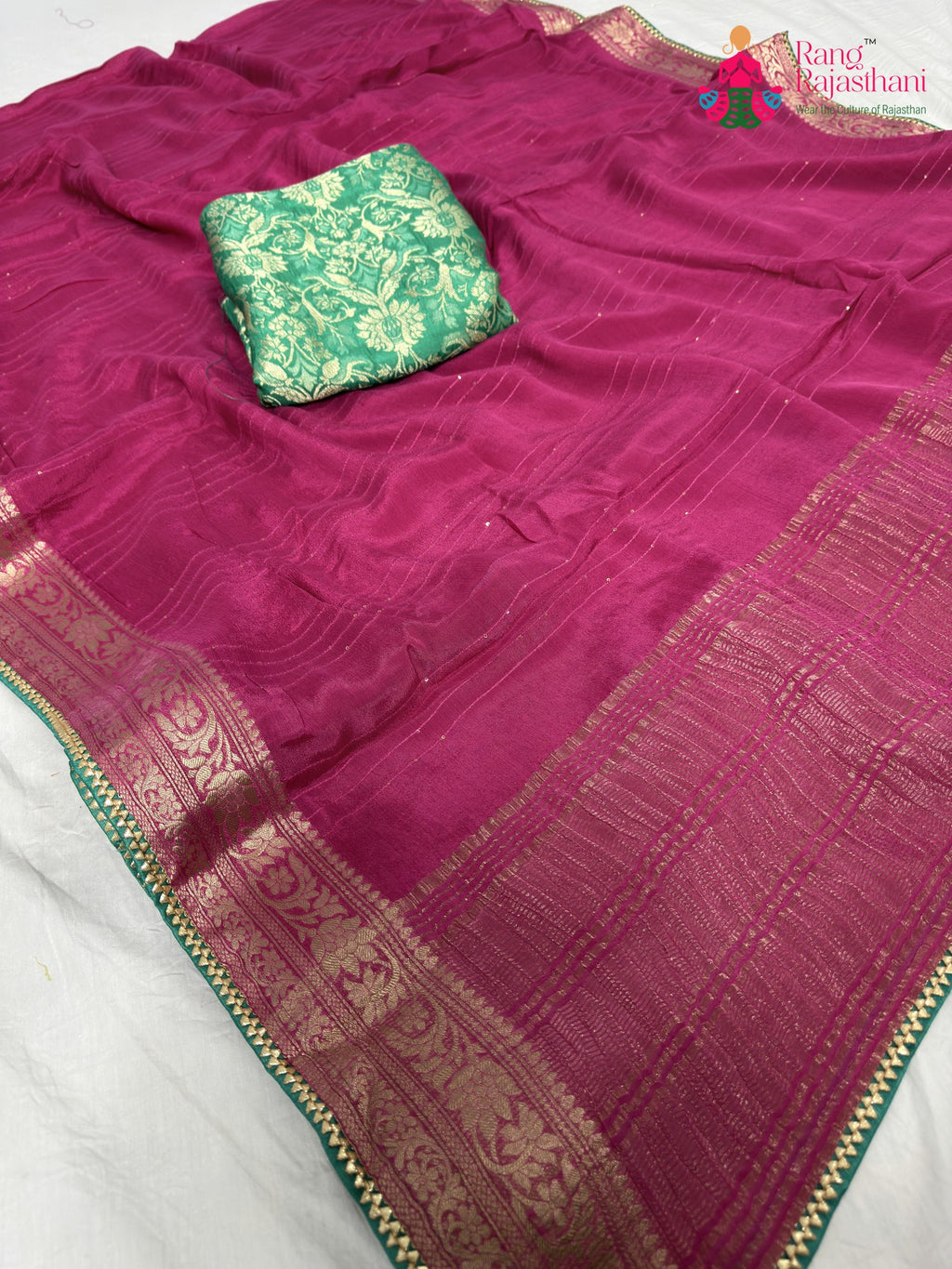 pink chinnon saree for raksha bandhan by Rang Rajasthani