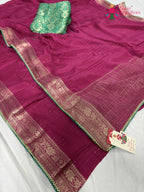border detailing of pink chinnon saree