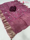 pink chinnon sequin saree for bridal wear by Rang Rajasthani