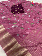 pallu detailing of pink chinnon sequin saree