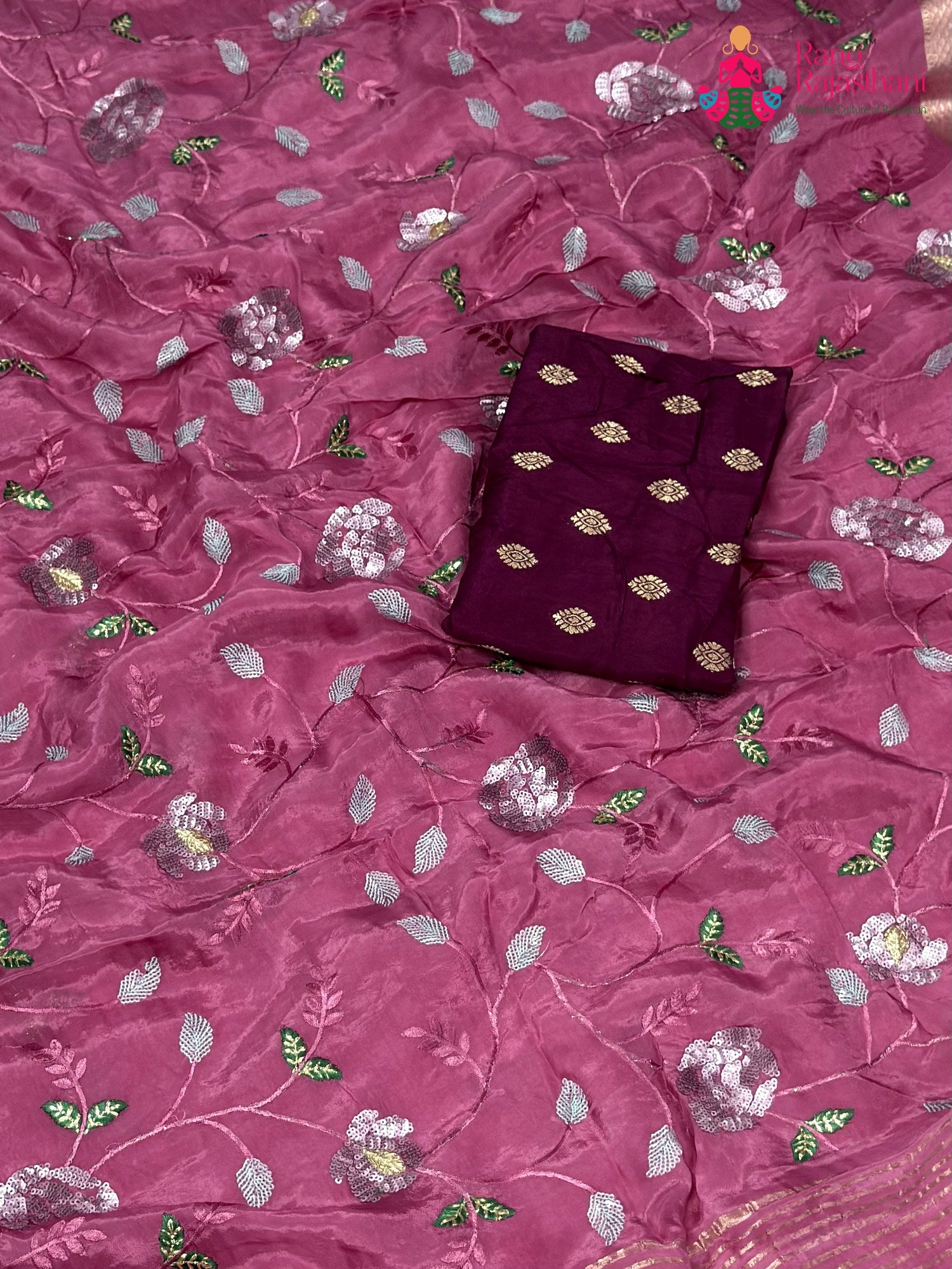 Pink Chinnon Sequin Saree for Bridal | Shop Now