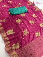 pallu detailing of pink chinnon sequin saree