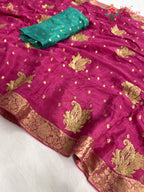close up detailing of pink chinnon sequin saree