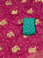 pallu detailing of pink chinnon sequin saree