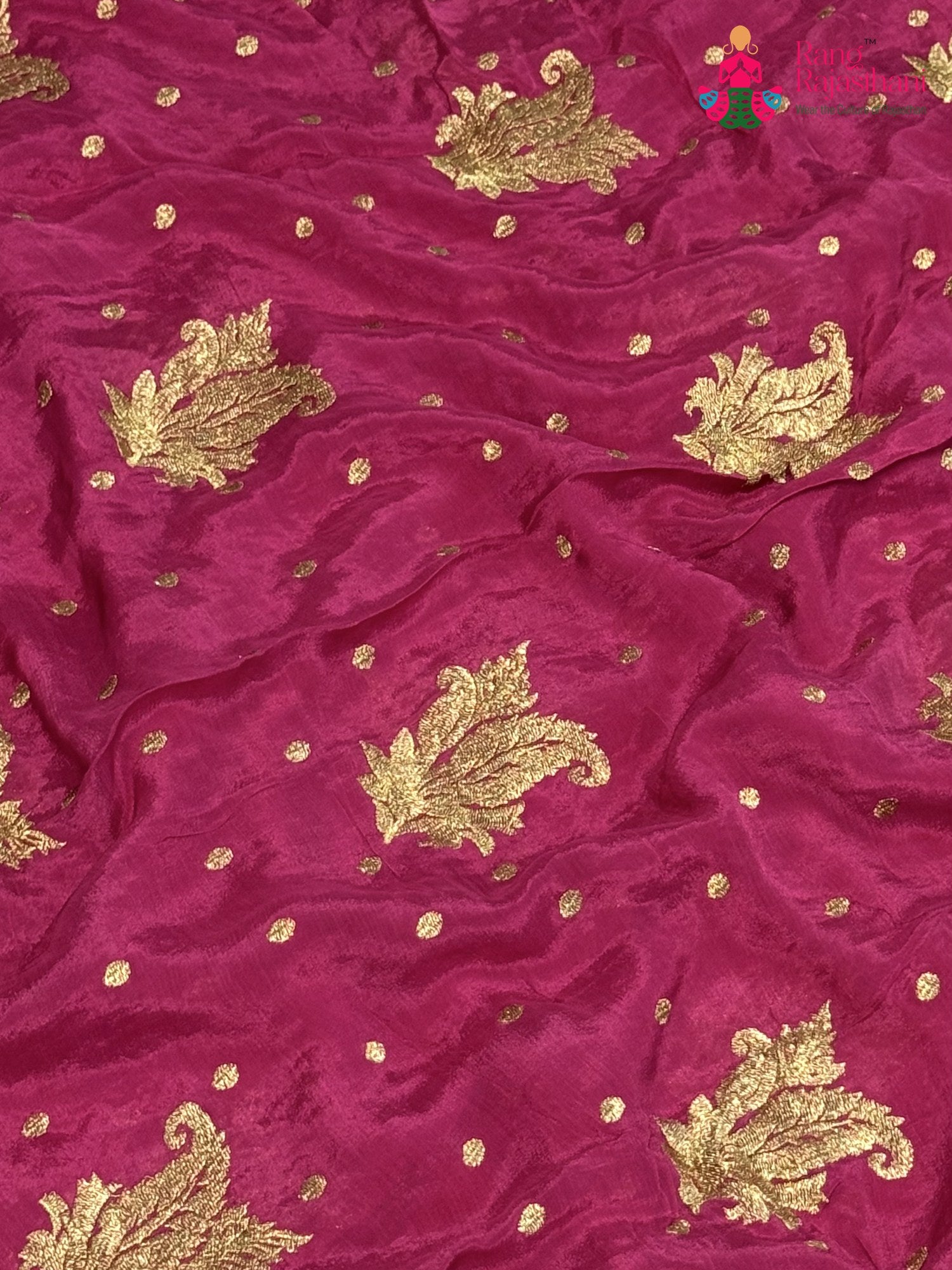 Pink Chinnon Zari Embroidery Saree for Mehendi Ceremony | Buy Today