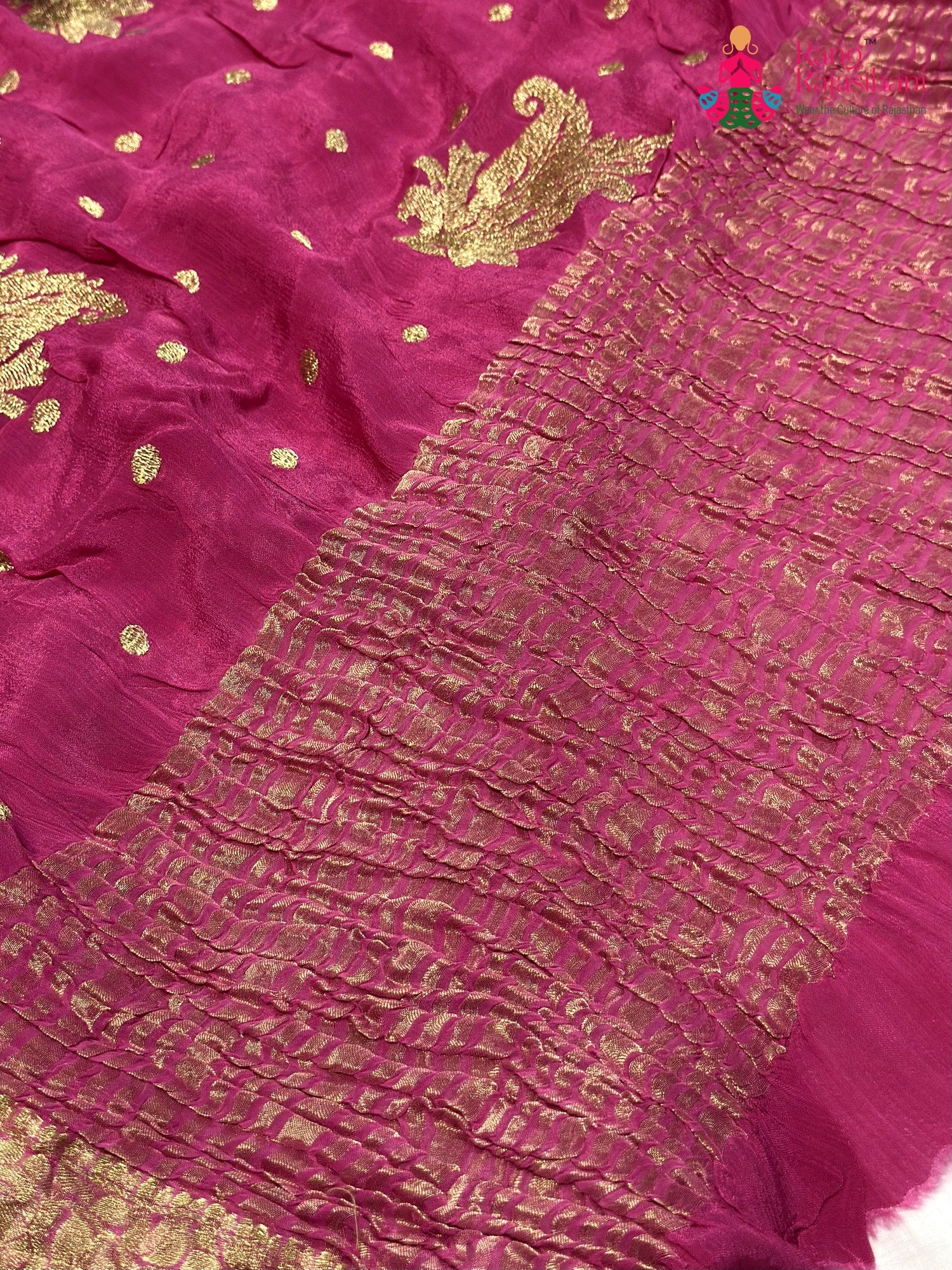 Pink Chinnon Zari Embroidery Saree for Mehendi Ceremony | Buy Today