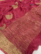 pallu detailing of pink chinnon zari embroidery saree