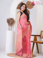 Pink Cotton saree with Printed side drape view