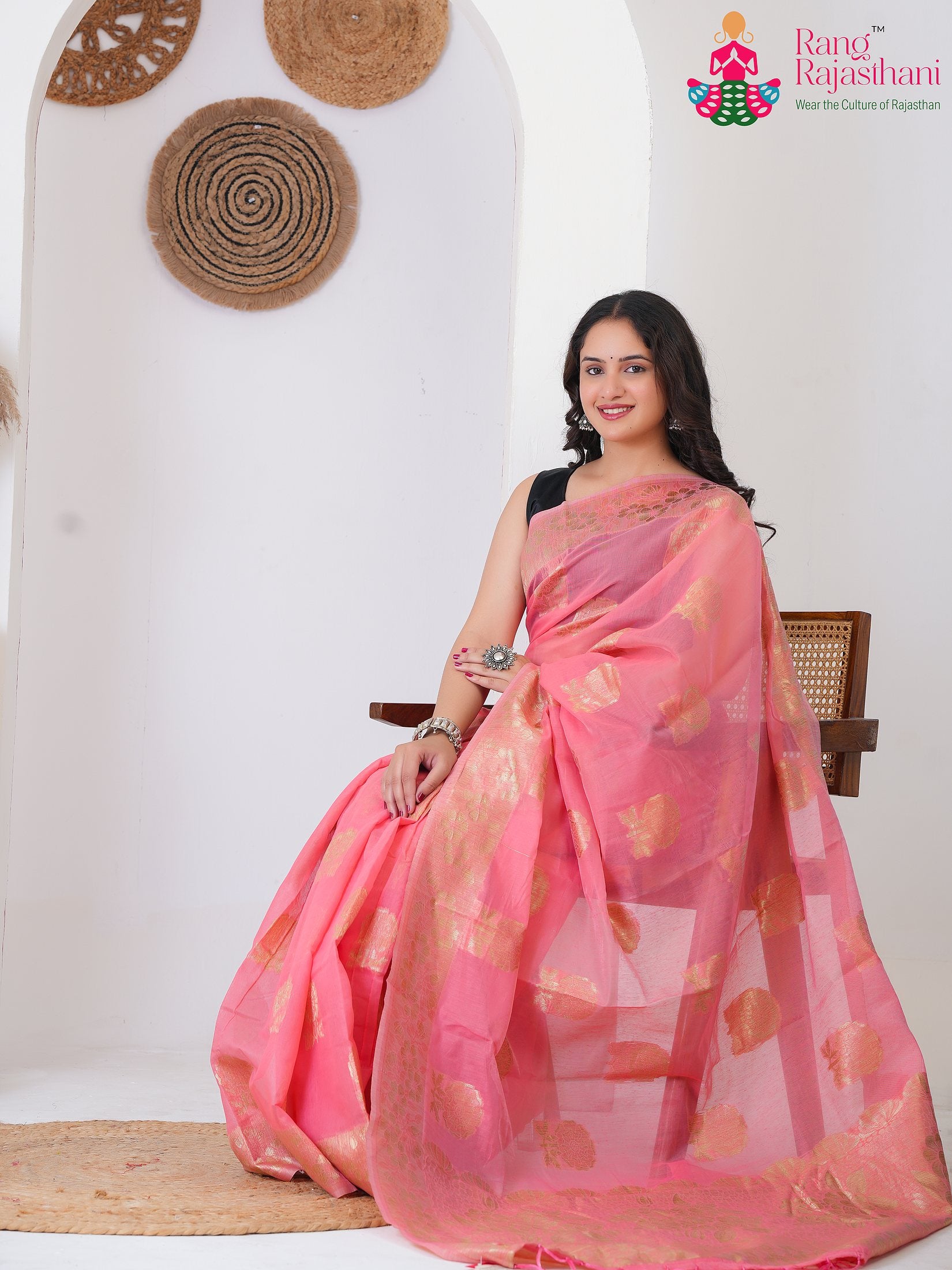 Pink Cotton saree with Printed pallu detailing