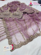 pallu detailing of pink net sequin saree 