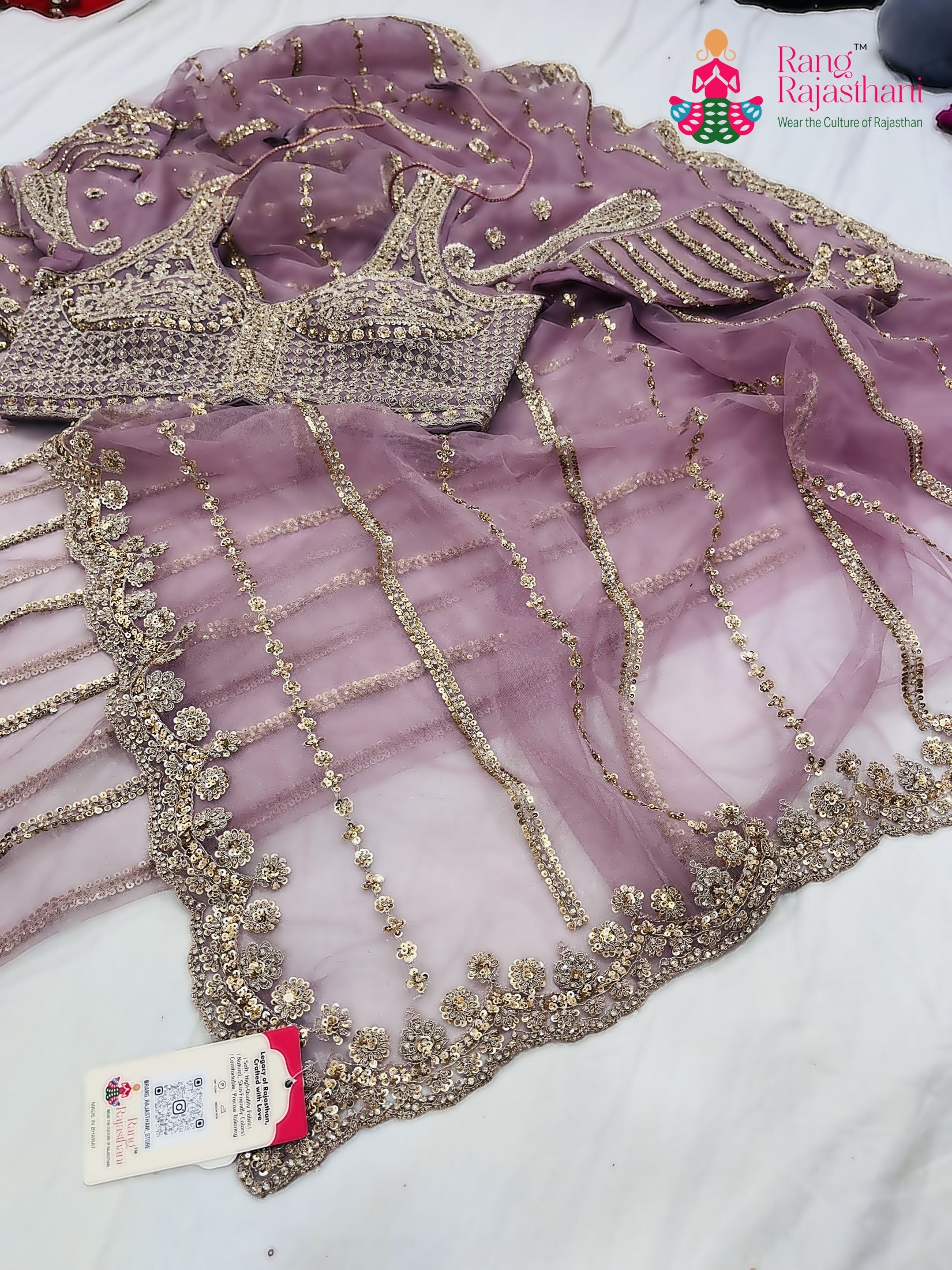 pallu detailing of pink net sequin saree 