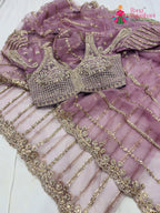 pink net sequin saree for wedding reception by Rang Rajasthani