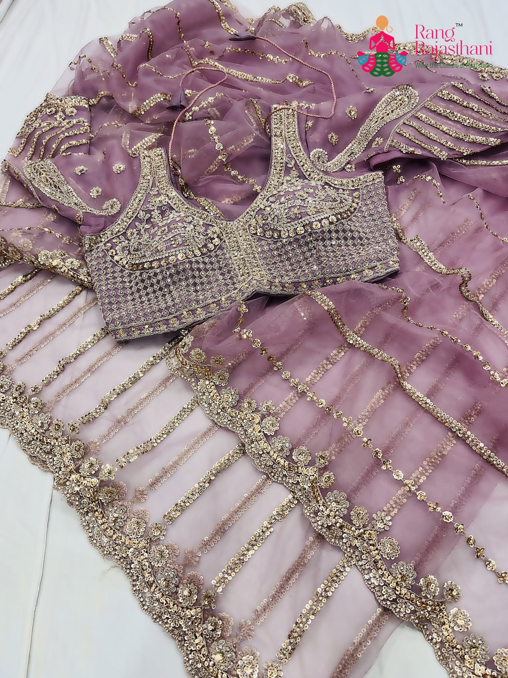 pink net sequin saree  for wedding reception by Rang Rajasthani