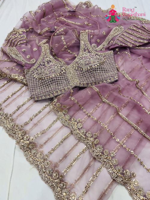Pink Net Sequin Work Saree : Smooth Calm main-image
