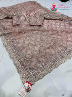 complete look of pink net sequin saree 