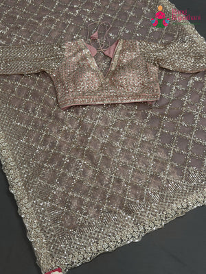 Pink Net Sequin Saree for Wedding Reception | Premium Drape