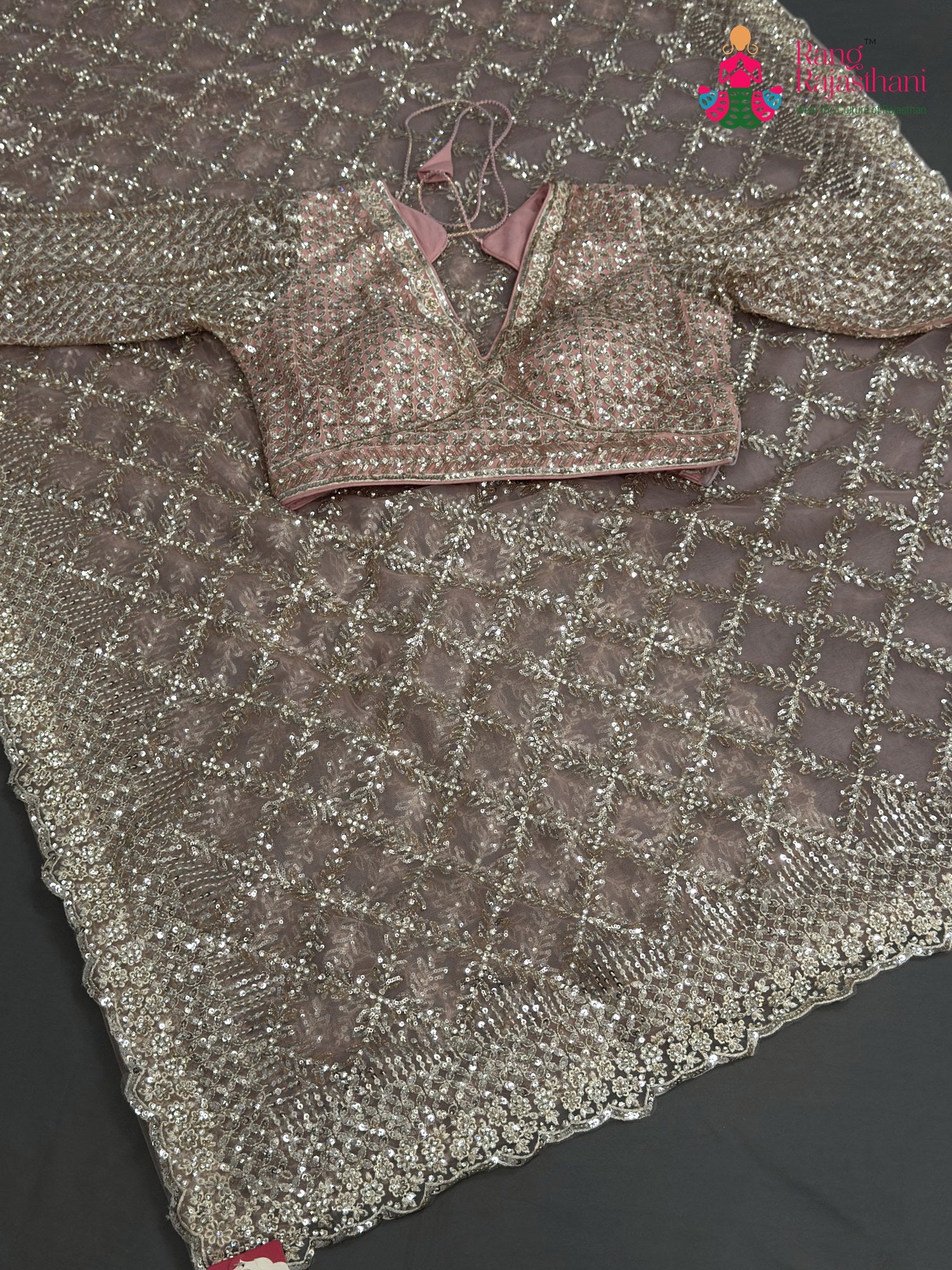 Pink Net Sequin Saree for Wedding Reception | Premium Drape