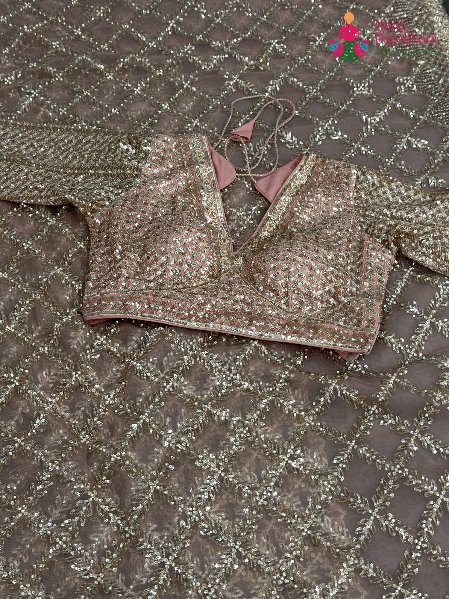 Pink Net Sequin Saree for Wedding Reception | Premium Drape