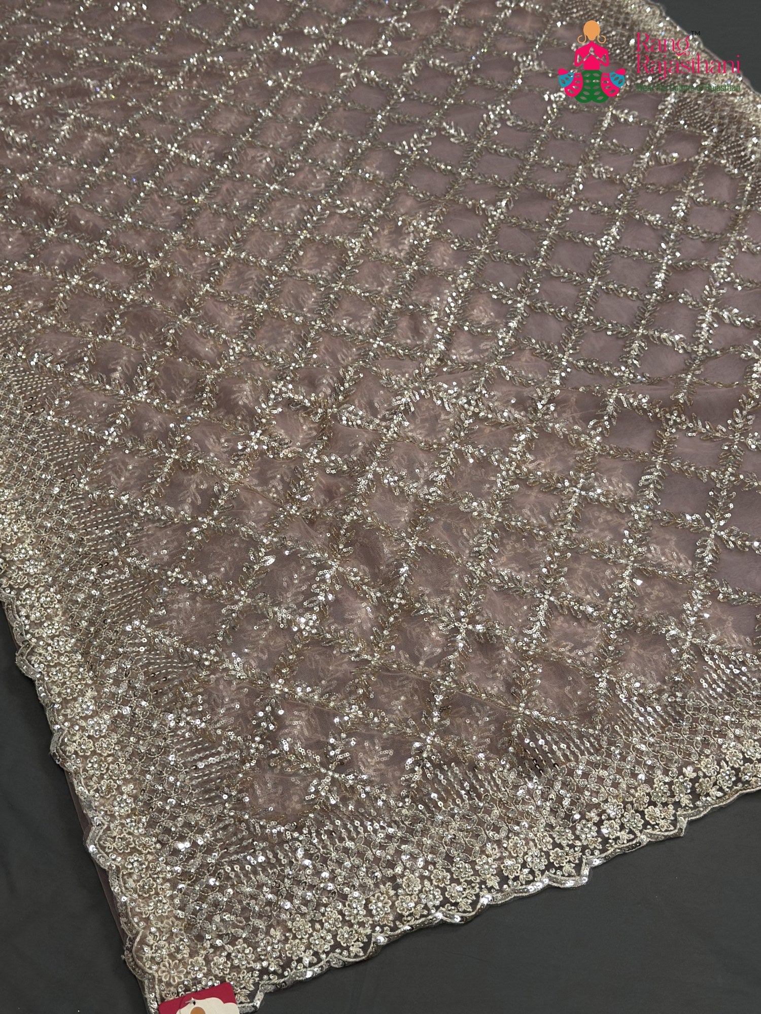 Pink Net Sequin Saree for Wedding Reception | Premium Drape
