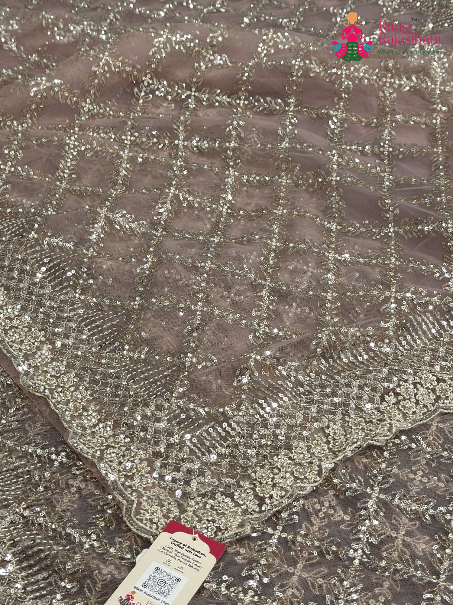 Pink Net Sequin Saree for Wedding Reception | Premium Drape