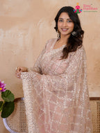 design pattern of pink net sequin saree