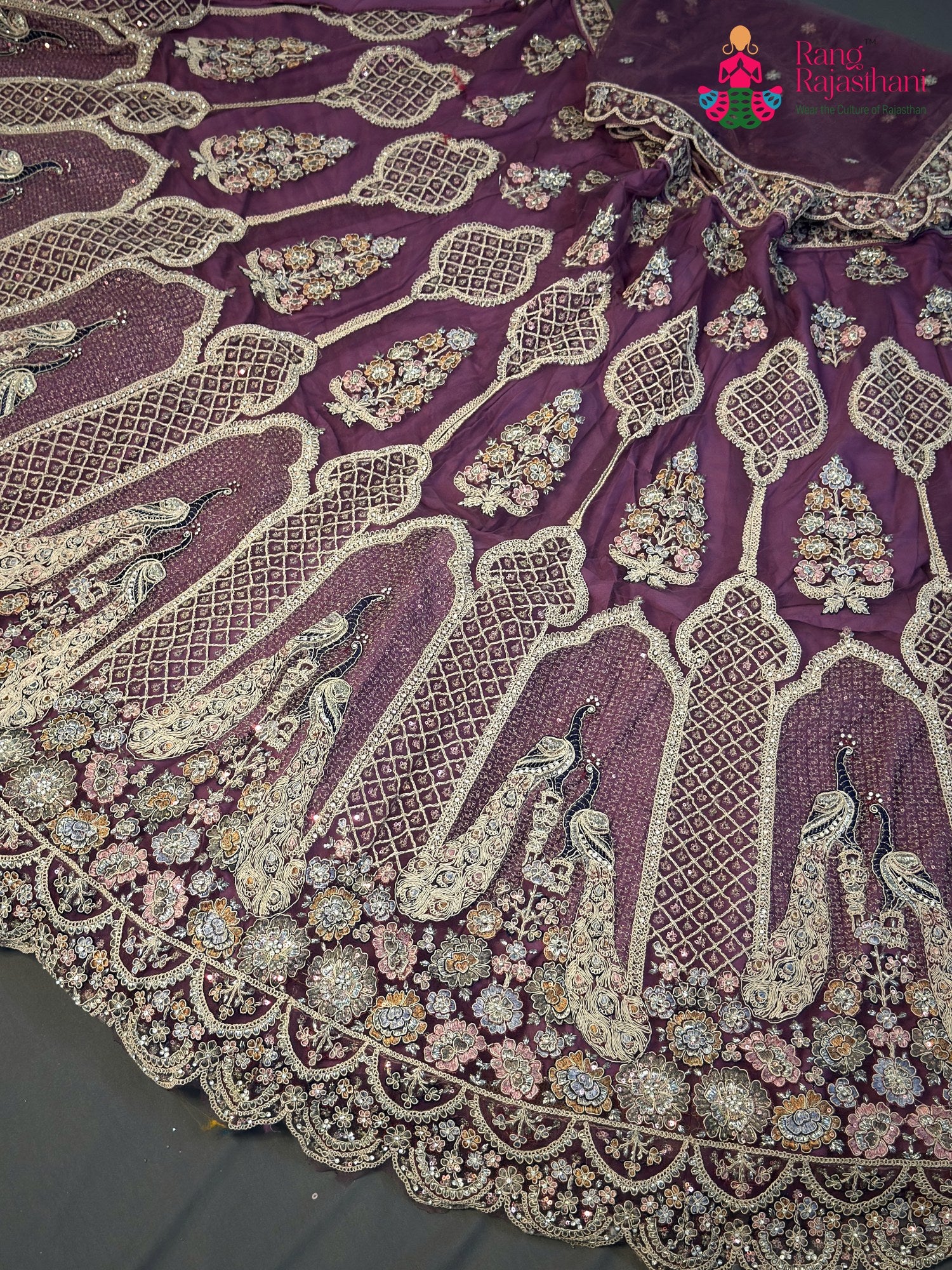 pink net zari embroidery saree ethnic wear by Rang Rajasthani