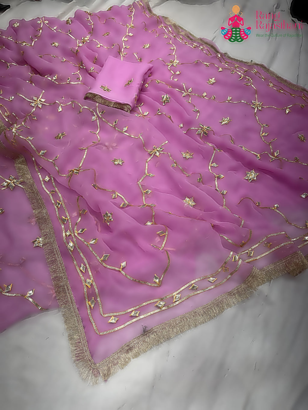 Pink Pure Chiffon Gota Patti Work Saree : Gentle Glow