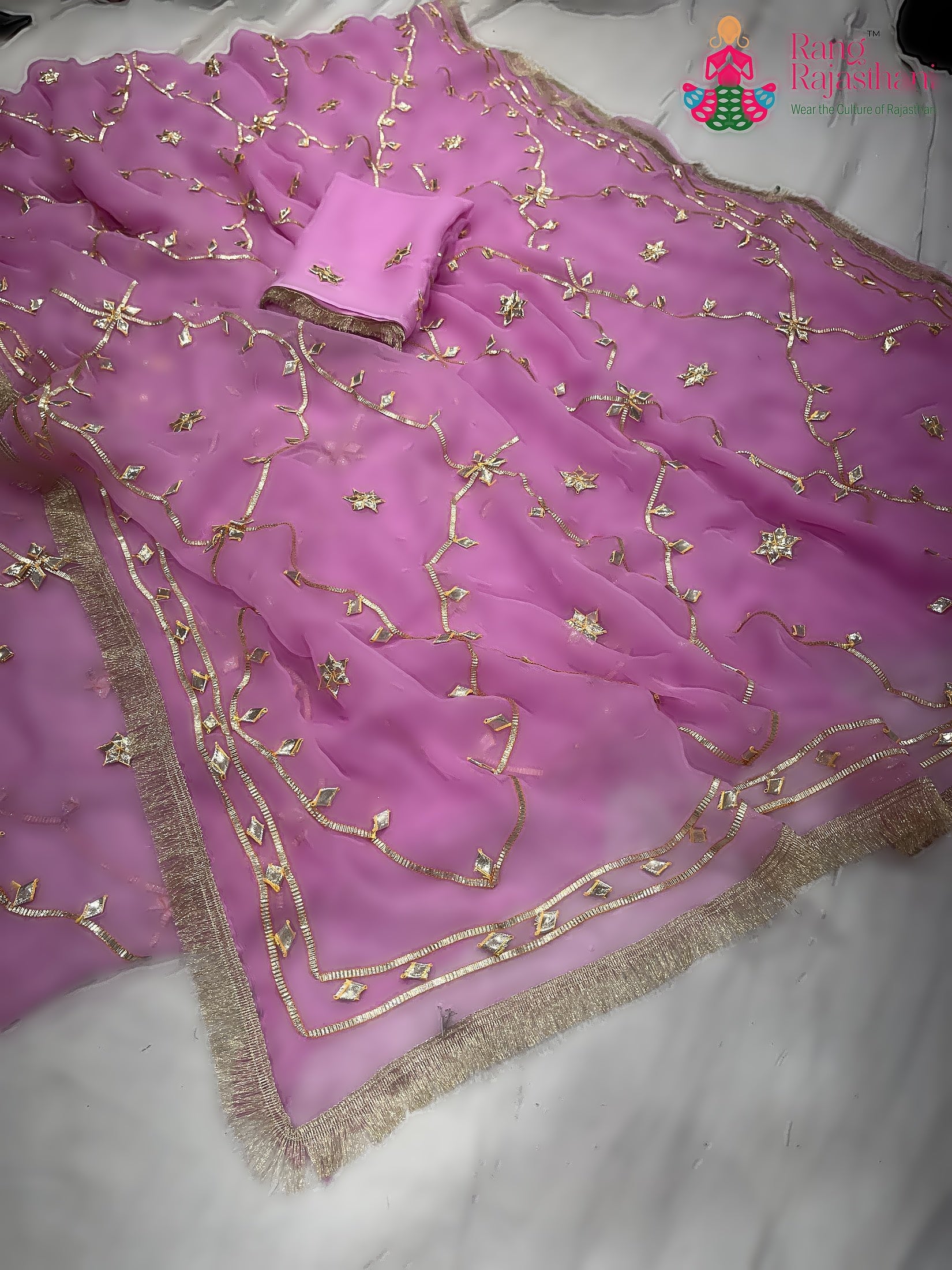 Pink Pure Chiffon Gota Patti Work Saree : Gentle Glow