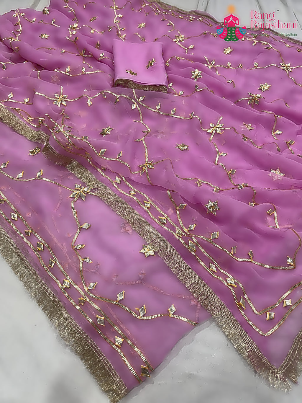 Pink Pure Chiffon Gota Patti Work Saree : Gentle Glow