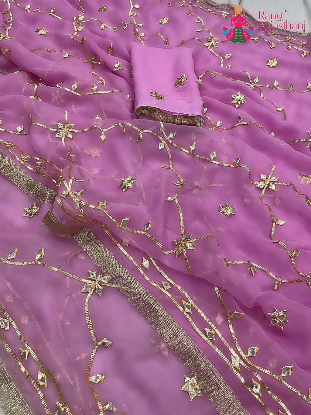 Pink Pure Chiffon Gota Patti Work Saree : Gentle Glow