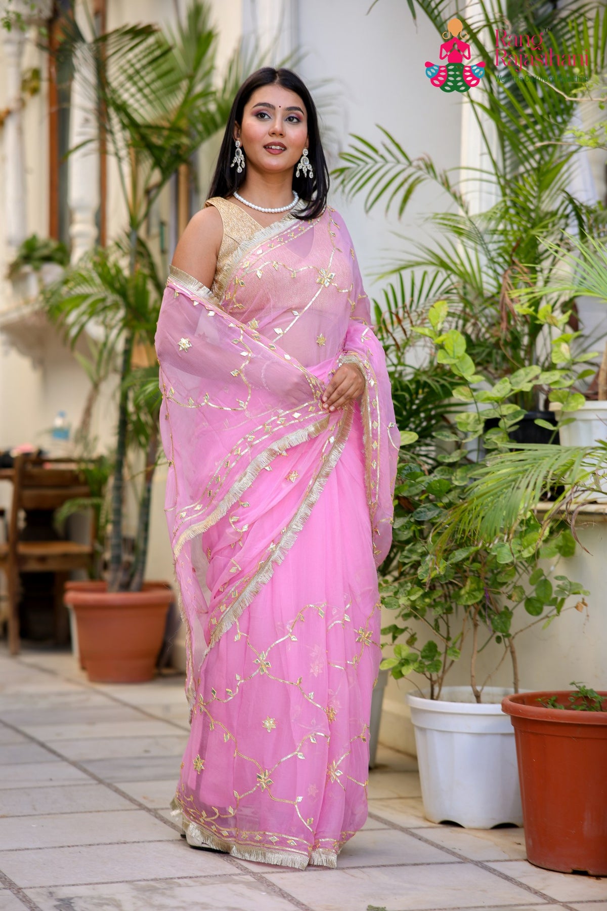 Pink Pure Chiffon Gota Patti Saree for Raksha Bandhan | Timeless Drape