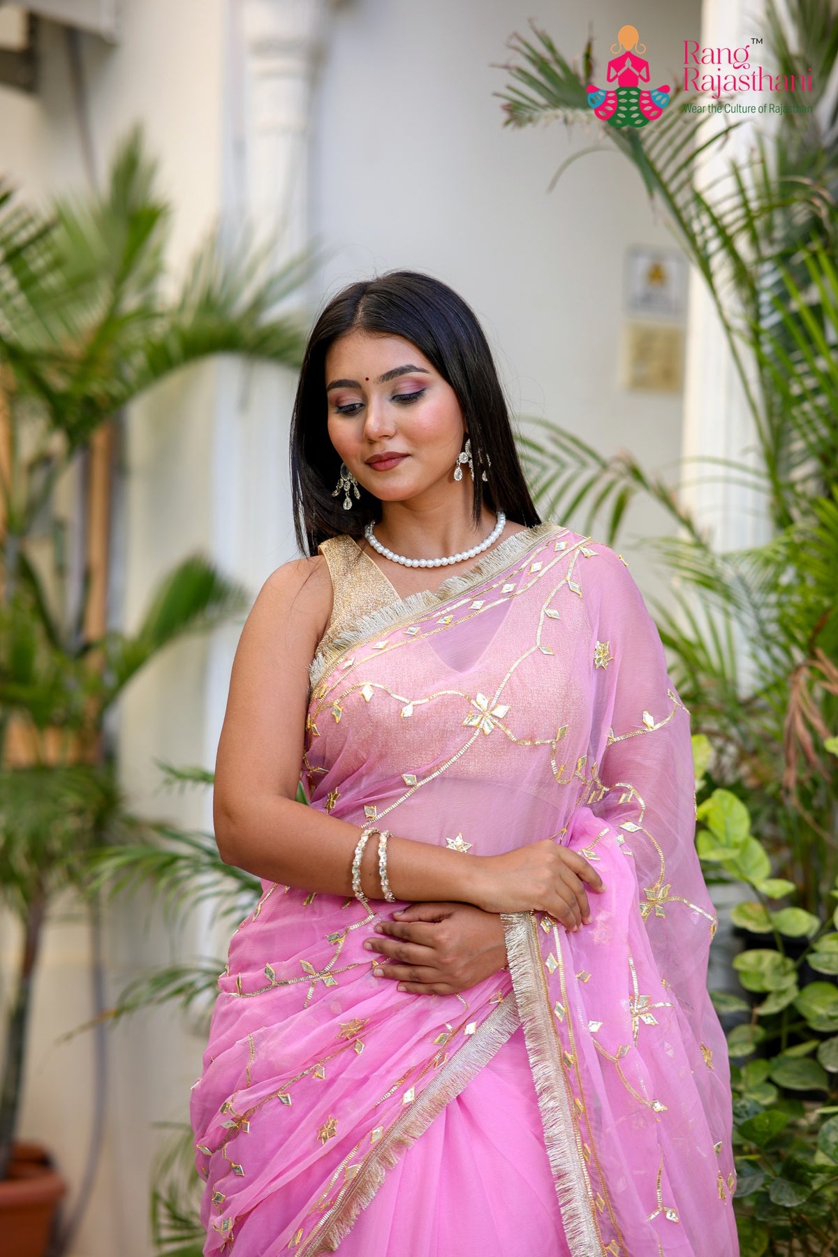 Pink Pure Chiffon Gota Patti Saree for Raksha Bandhan | Timeless Drape