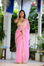 Pink Pure Chiffon Rajputi Aari Tari Saree for Red Puja Sarees | Festive Edit