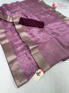 complete look of pink pure ho silk jacquard weave saree